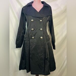 Vintage Vertigo Paris Black Double Breasted Tailored Raincoat Peacoat, Size S